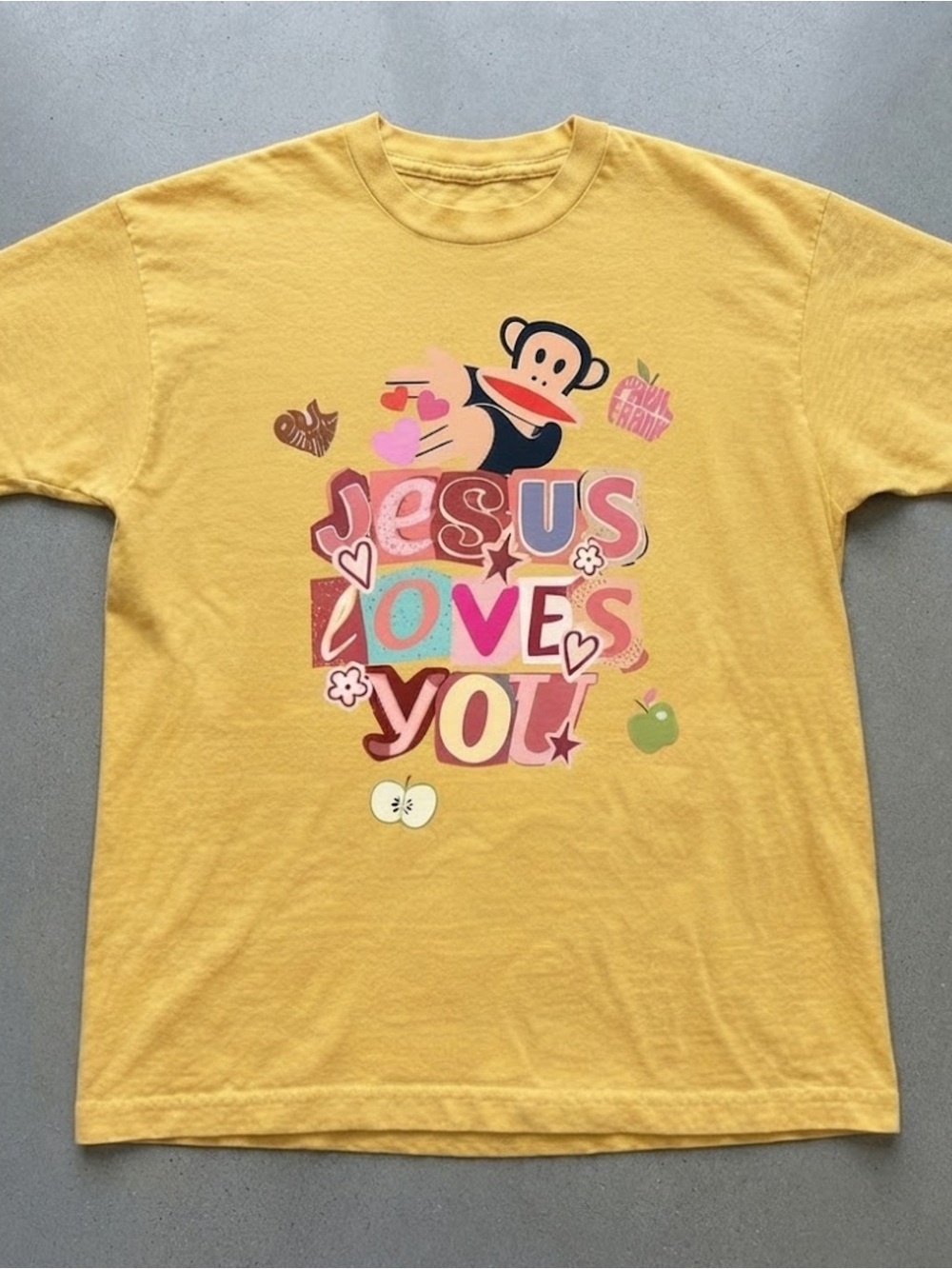 Yellow Gildan T-Shirt Jesus Loves You Heart Graphic Cotton Top